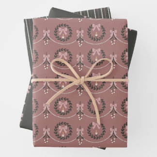 Roze Victoriaanse maretak en krans cadeaupapier