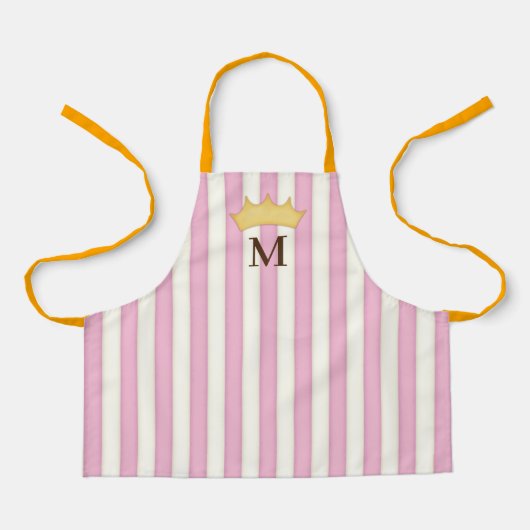 Roze Victoriaanse Strepen Kroon Monogram Prinses A Schort (Voorkant)