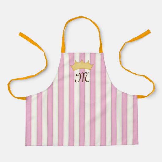 Roze Victoriaanse Strepen Kroon Monogram Prinses Schort (Voorkant)
