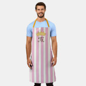 Roze Victoriaanse Strepen Kroon Monogram Prinses Schort (Gedragen)