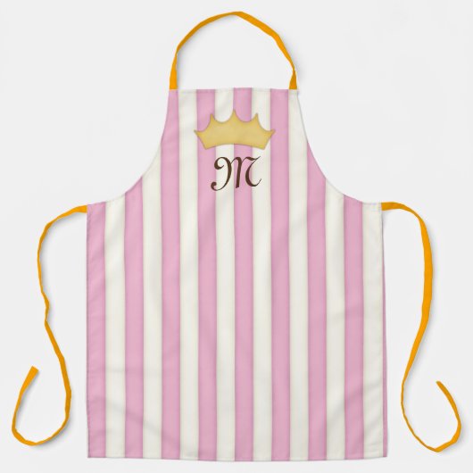 Roze Victoriaanse Strepen Kroon Monogram Prinses Schort (Voorkant)