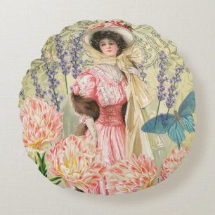 Roze Victoriaanse vrouw in Regency-stijl Rond Kussen