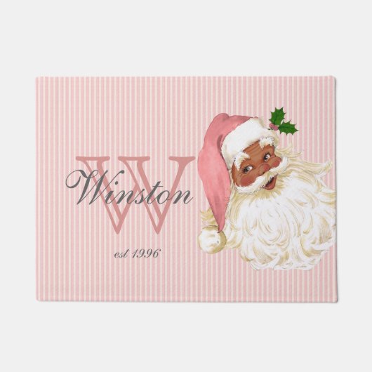 Roze Victoriaanse Zwarte Kerstman Monogrammatuur D Deurmat (Voorkant)
