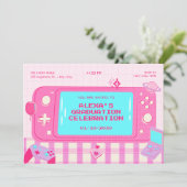 Roze videogame retro afstuderen kaart (Staand voorkant)