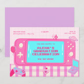 Roze videogame retro afstuderen kaart (Voorkant / Achterkant)