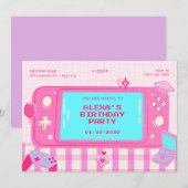 Roze videogame retro verjaardag kaart (Voorkant / Achterkant)