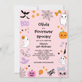 Roze Vier Ooit Spooky Ghost Halloween 4e verjaarda Kaart (Voorkant)