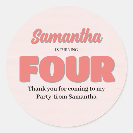 Roze Vierde Verjaardag Meisje Party Bloemen Ronde Sticker (Voorkant)