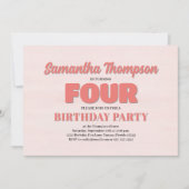 Roze Vierde Verjaardag Meisje Party Bloemen Sjablo Kaart (Voorkant)