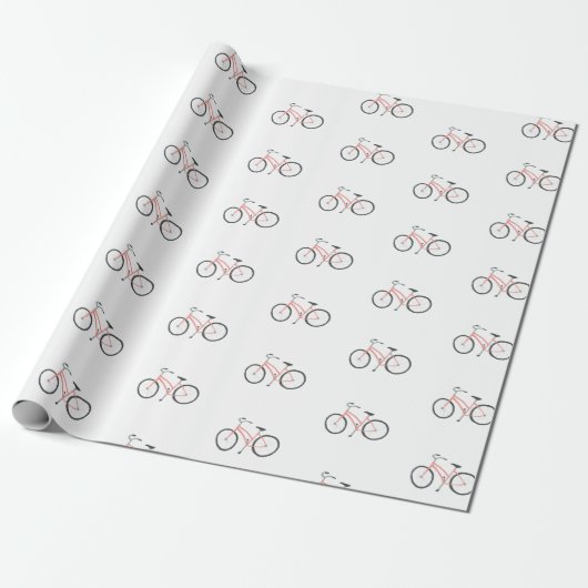 Roze vierfietsen op wit verpakkingspapier cadeaupapier (Uitgerold)