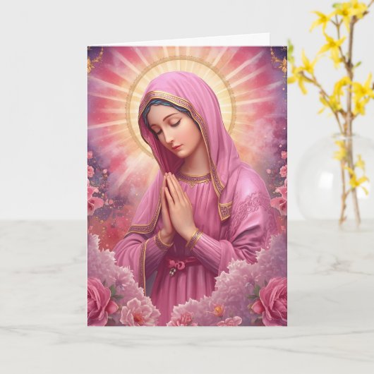 Roze VIerge Maria-herdenkingskaart Kaart (Gele Bloem)