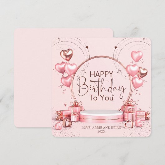 Roze Viering Gepersonaliseerde Verjaardag Kaart (Voorkant / Achterkant)