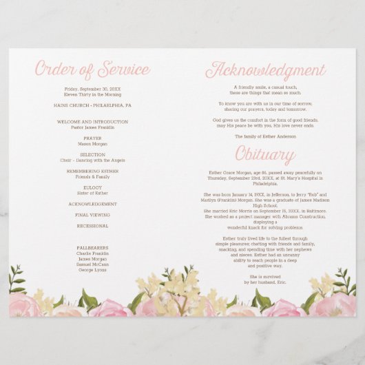 Roze viering van Life Folded Funeral Programme Flyer (Achterkant)