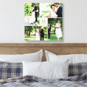 Roze Vierkant Grid Monogram Bruiloft 4 Fotocollage Canvas Afdruk (Insitu (Slaapkamer))