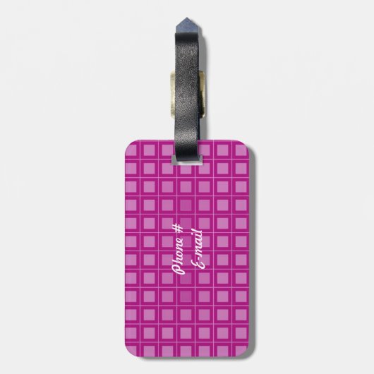 Roze vierkant monogram bagagelabel (Achterkant verticaal)