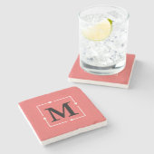 Roze vierkant monogram op maat stenen onderzetter (Zijkant)