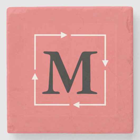 Roze vierkant monogram op maat stenen onderzetter (Voorkant)