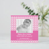 Roze vierkant Pattern Geboorteaankondiging Aankondiging (Staand voorkant)