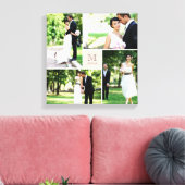 Roze vierkant raster monogram trouw 4 foto collage canvas afdruk (Insitu (Woonkamer))
