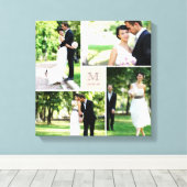 Roze vierkant raster monogram trouw 4 foto collage canvas afdruk (Insitu (Houten vloer))