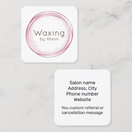 Roze vierkant visitekaartje van wasestheticien