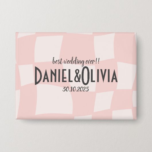 Roze vierkante bruiloft button (Voorkant)