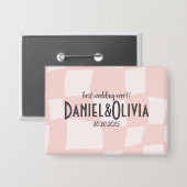 Roze vierkante bruiloft button (Voorkant / Achterkant)