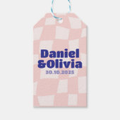 Roze vierkante bruiloft cadeaulabel (Voorkant)