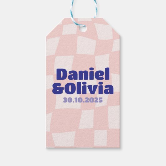 Roze vierkante bruiloft cadeaulabel (Voorkant)