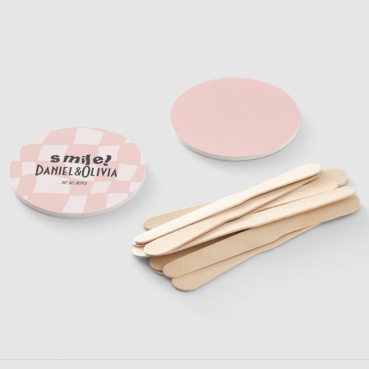 Roze vierkante bruiloft handwaaier (Niet-gemonteerd)