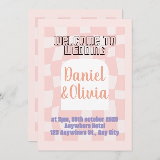 Roze vierkante bruiloft kaart (Voorkant / Achterkant)