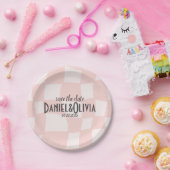 Roze vierkante bruiloft papieren bordje (Feest)