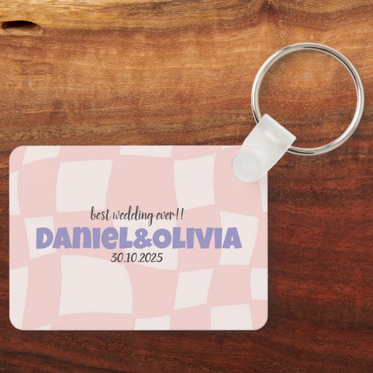Roze vierkante bruiloft sleutelhanger (Voorkant)