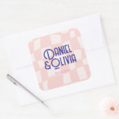 Roze vierkante bruiloft sticker (Envelop)