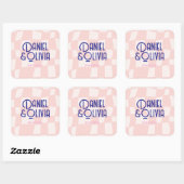 Roze vierkante bruiloft vierkante sticker (Vel)