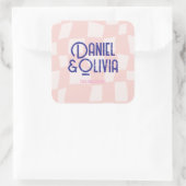 Roze vierkante bruiloft vierkante sticker (Tas)