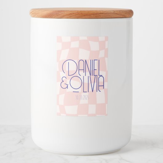 Roze vierkante bruiloft voedselcontainer etiket (Voorkant)