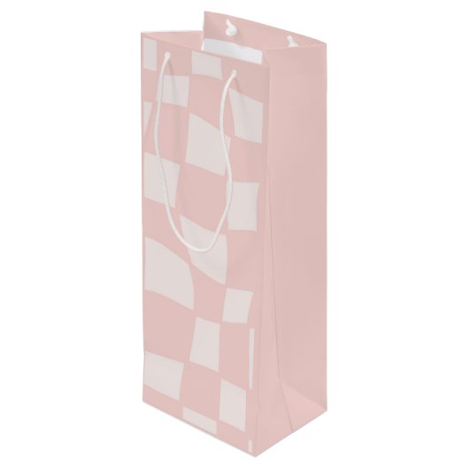 Roze vierkante bruiloft wijn cadeautas (Achterkant Gekanteld)