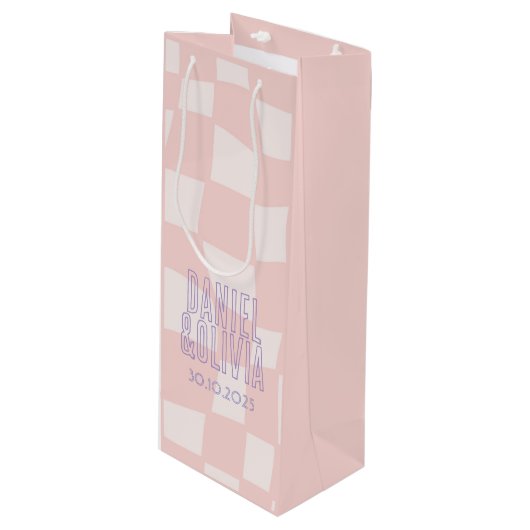 Roze vierkante bruiloft wijn cadeautas (Voorkant Gekanteld)