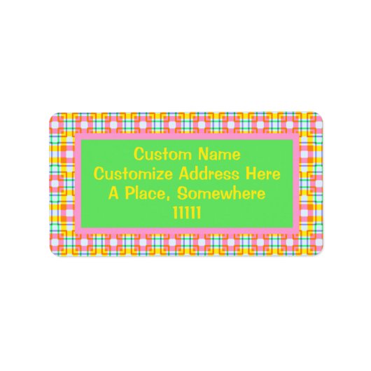 Roze vierkanten lente kleuren patroonadres etiket (Voorkant)