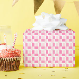 Roze Vierkanten Ruitjes Geometrisch Cadeaupapier