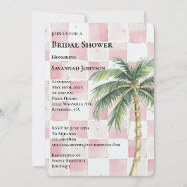 Roze Vierkanten Tropisch Gouden Palm Tree Vrijgeze Kaart