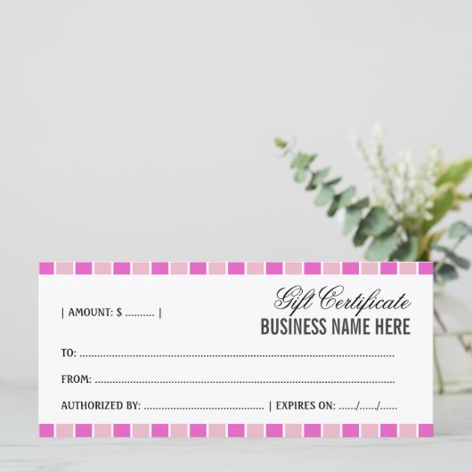 Roze vierkantjes Cadeaubon (Staand voorkant)