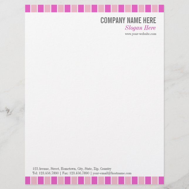Roze vierkantjes persoonlijk briefhoofd (Voorkant)