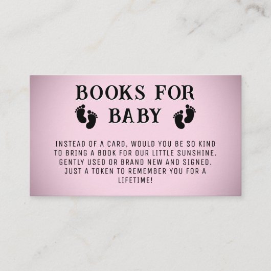 Roze Vignette Voetafdruk Boeken voor Baby shower Informatiekaartje (Voorkant)