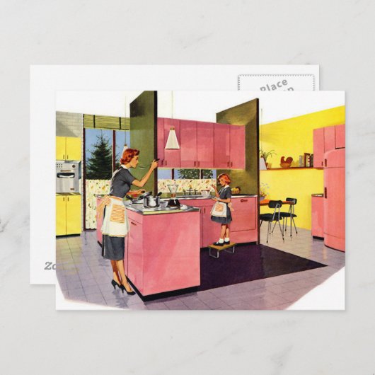 Roze vijften Futuristic Kitchen Briefkaart (Voorkant / Achterkant)