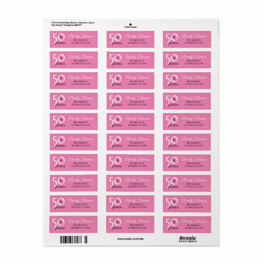 Roze, vijftig en Fabulous 50th Birthday Script Etiket (Full Sheet)