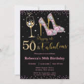 Roze Vijftig en Fabulous Heels Bubbly 50ste verjaa Kaart (Voorkant)