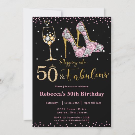 Roze Vijftig en Fabulous Heels Bubbly 50ste verjaa Kaart (Voorkant)