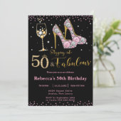 Roze Vijftig en Fabulous Heels Bubbly 50ste verjaa Kaart (Staand voorkant)